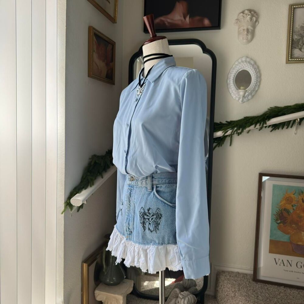 Vintage 70s Christie&Jill Light Blue Long Sleeve Button Up - Picture 4 of 8